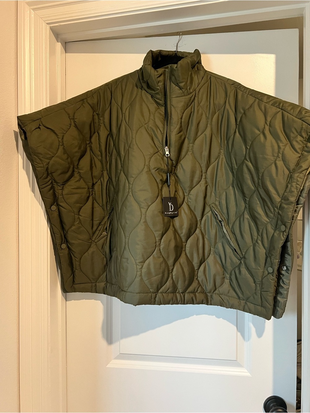 Dagne Dover Olive Quilted Poncho Jacket